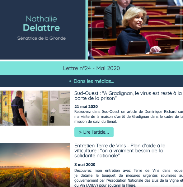 Image d'une newsletter de la Gironde, parlant du musée du vin de Bordeaux.