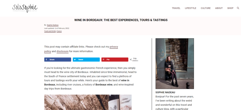 Image du blog de SoloSophie, parlant de la cité du vin et du musée du vin et du négoce de Bordeaux.